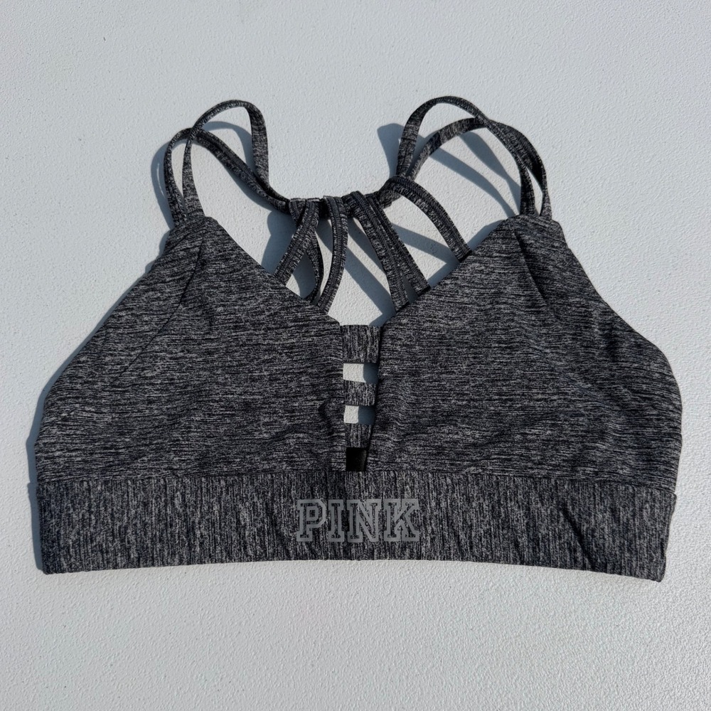 Victoria's Secret PINK Ultimate Sports Bra Gray Heather Strappy Cage Back Medium